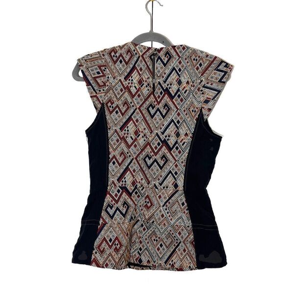 Burning Torch Top Women’s M Peplum Full Embroidered Geometric Structured Blouse - Picture 2 of 6